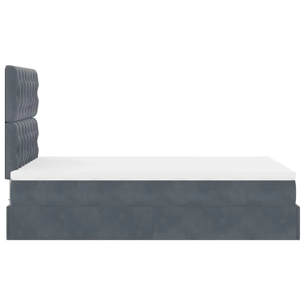 Ottoman Bed with Mattresses King Single Grey Velvet Storage Lift-Up Frame
