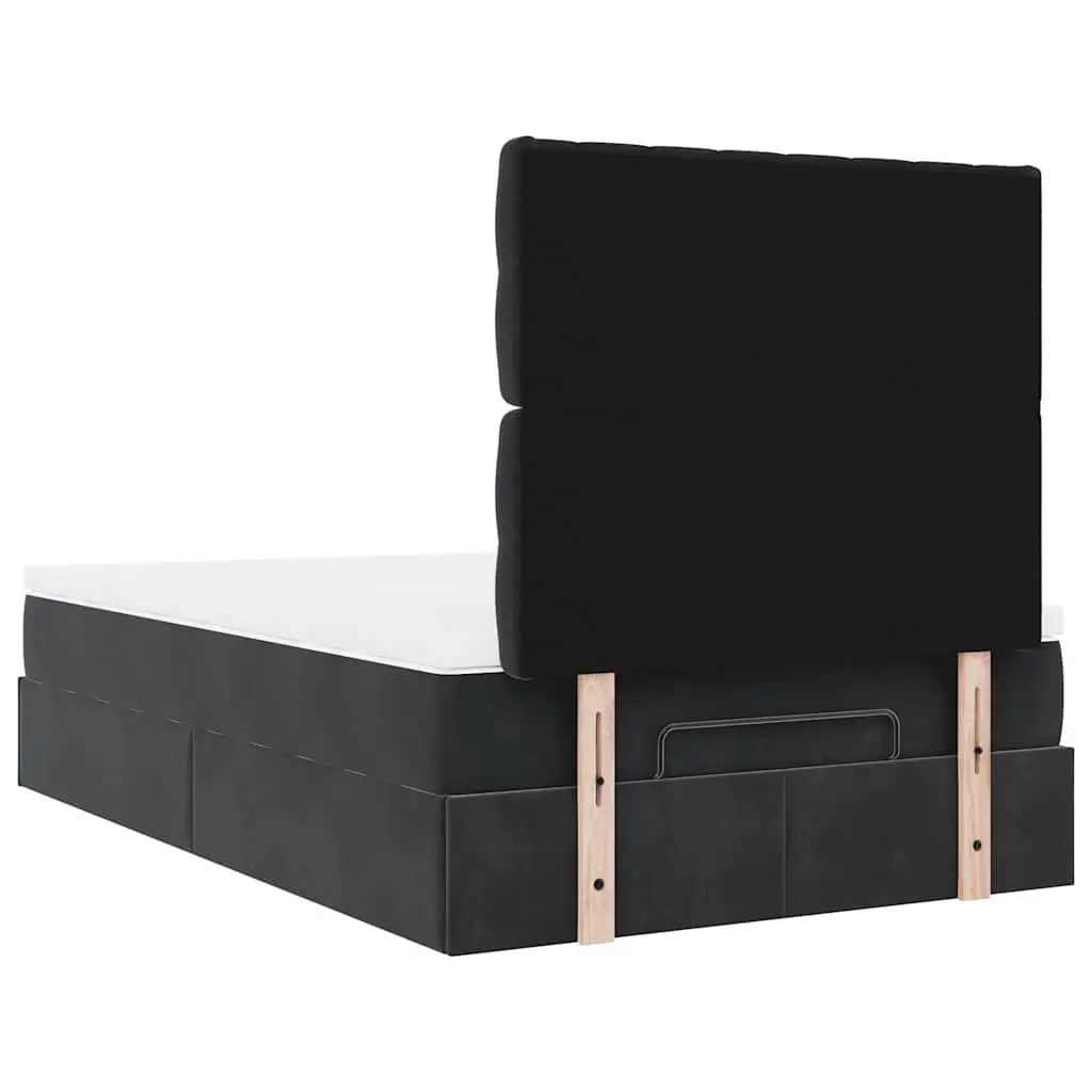 Ottoman Bed King Single Black Velvet Storage Lift-Up Frame with Pocket Spring Mattress and Topper