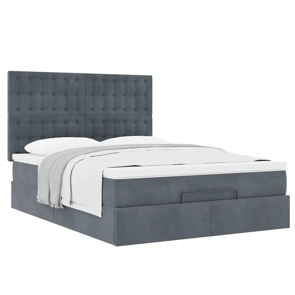 Ottoman Bed Double Grey Velvet Storage Lift Hydraulic with Pocket Spring Mattress and Removable Topper
