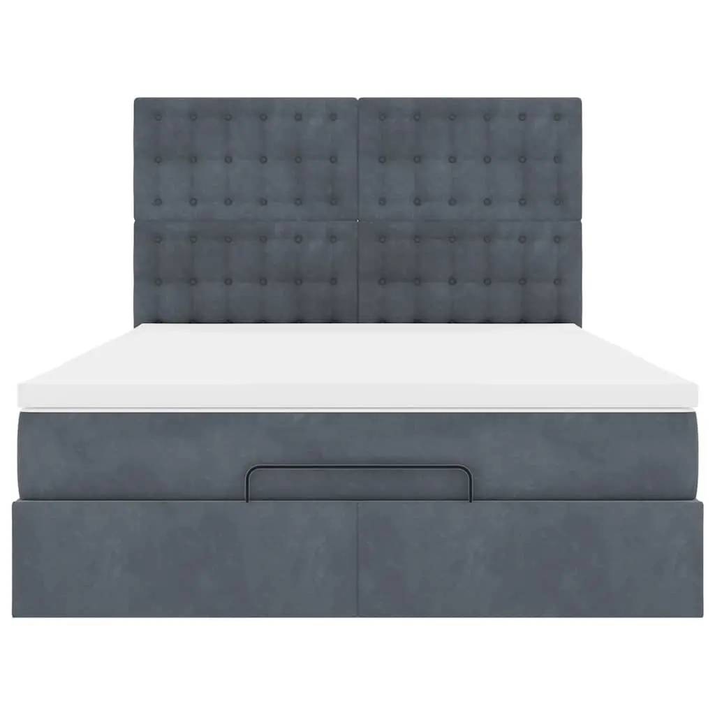 Ottoman Bed Double Grey Velvet Storage Lift Hydraulic with Pocket Spring Mattress and Removable Topper