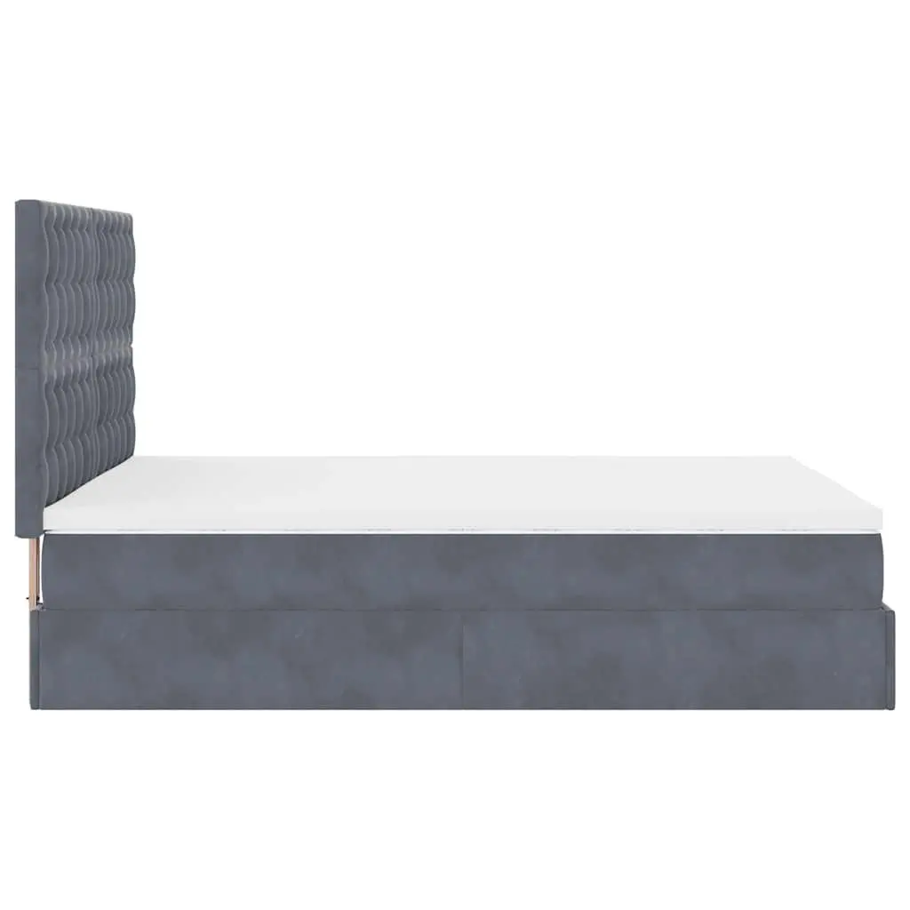Ottoman Bed Double Grey Velvet Storage Lift Hydraulic with Pocket Spring Mattress and Removable Topper
