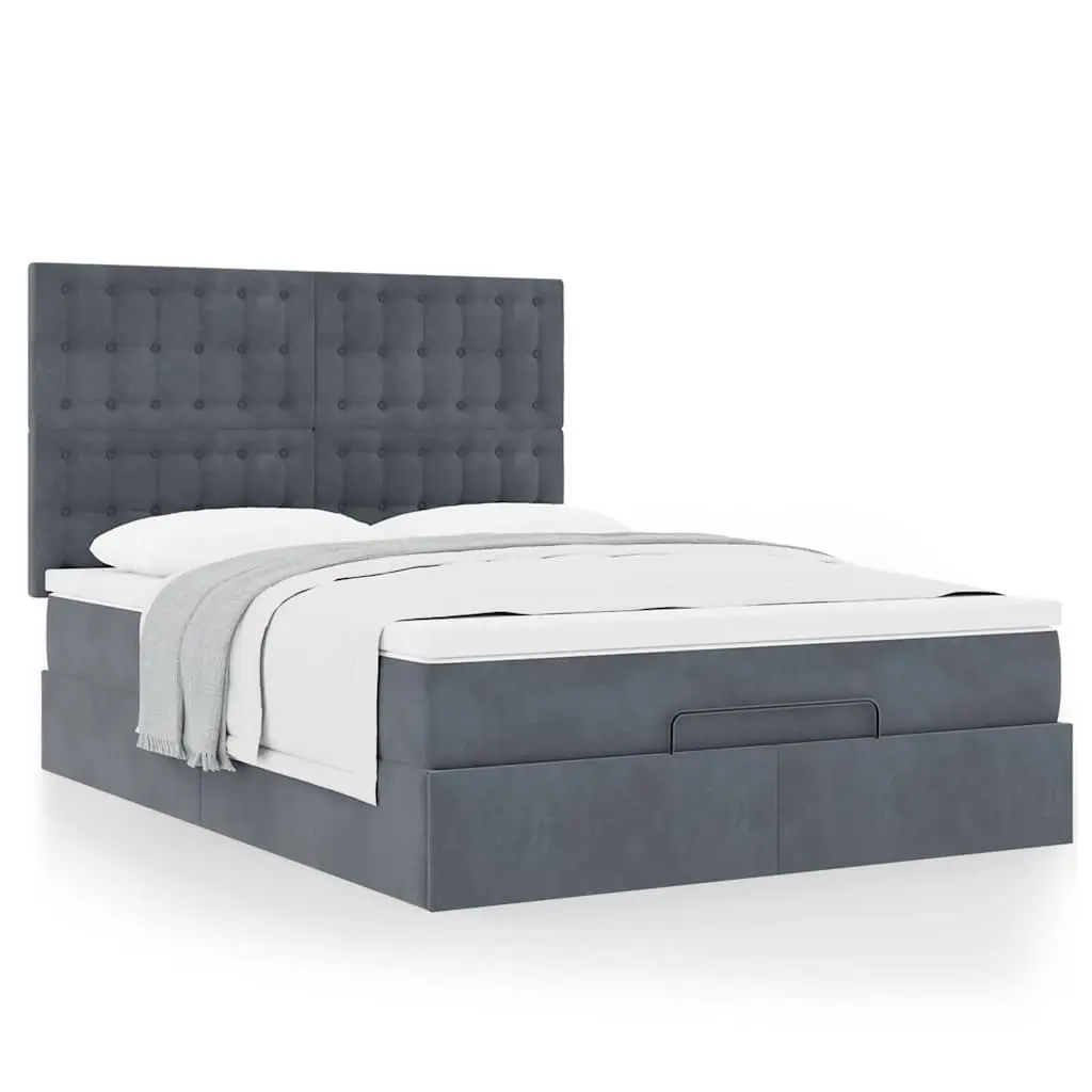 Ottoman Bed Queen Velvet Grey Pocket Spring Mattress Storage Lift