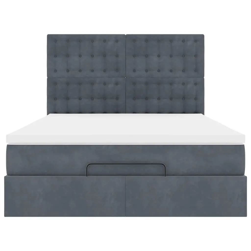 Ottoman Bed Queen Velvet Grey Pocket Spring Mattress Storage Lift