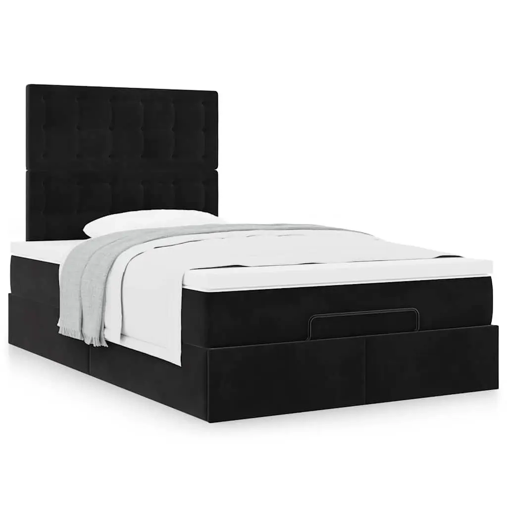Ottoman Bed King Single Black Velvet Pocket Spring Mattress Storage Lift