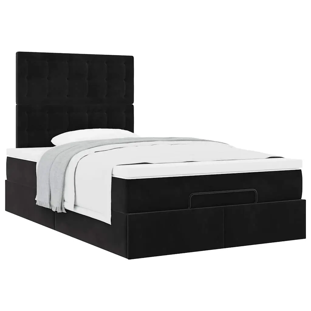 Ottoman Bed King Single Black Velvet Pocket Spring Mattress Storage Lift