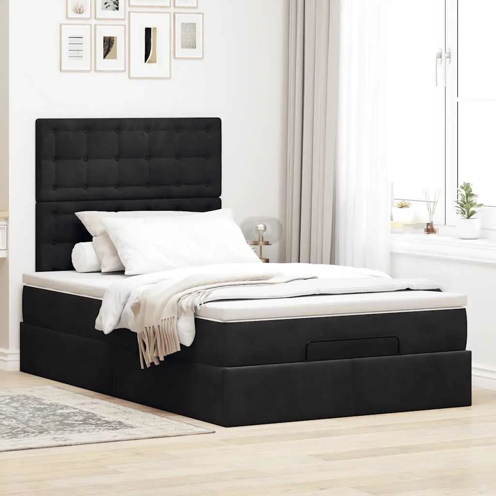 Ottoman Bed King Single Black Velvet Pocket Spring Mattress Storage Lift