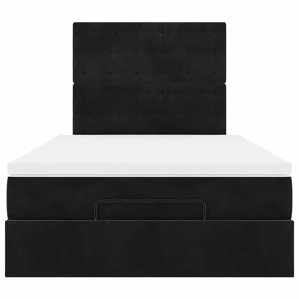 Ottoman Bed King Single Black Velvet Pocket Spring Mattress Storage Lift
