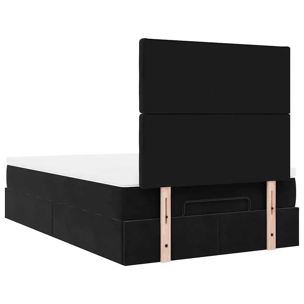 Ottoman Bed King Single Black Velvet Pocket Spring Mattress Storage Lift