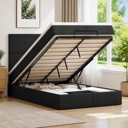 Ottoman Storage Bed with Pocket Spring Mattress LED Lights King Single Black