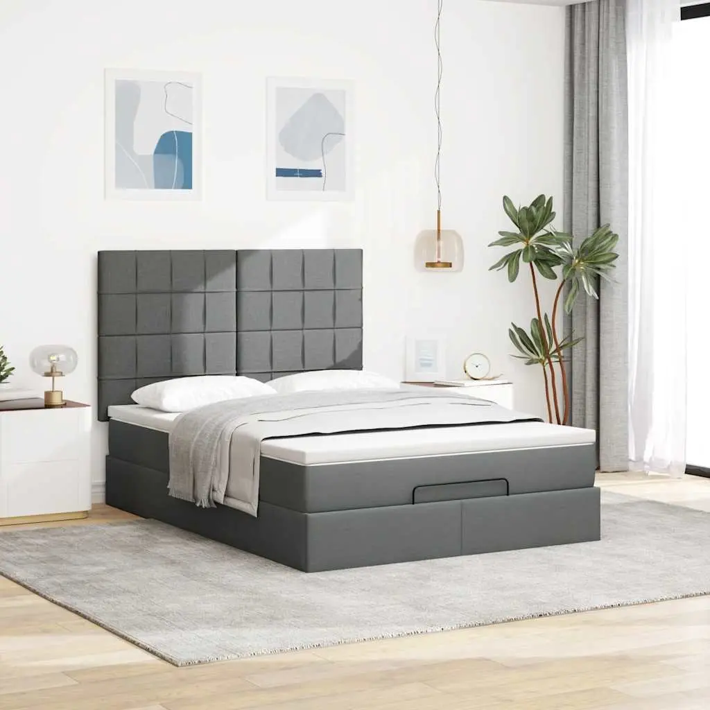 Ottoman Storage Bed Queen Pocket Spring Mattress Grey Upholstered Frame with LED Lights