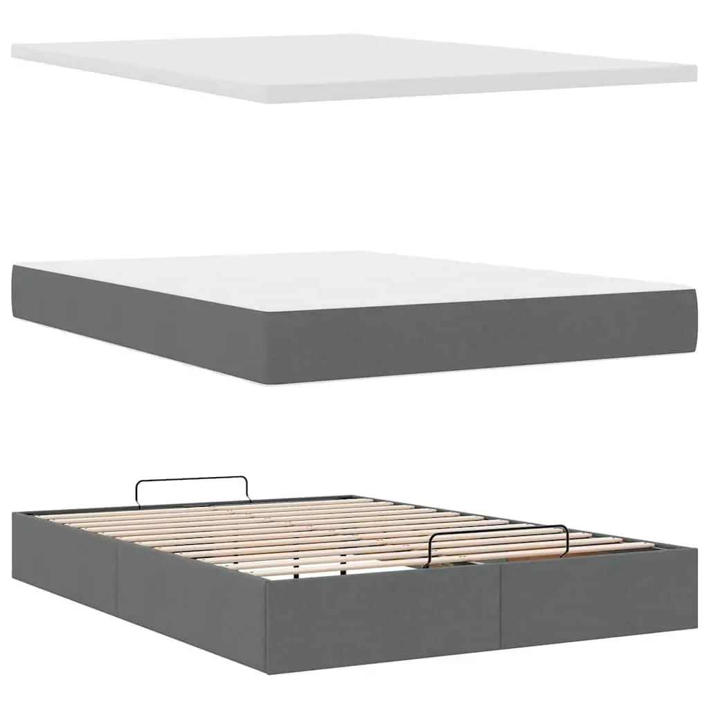 Ottoman Storage Bed Queen Pocket Spring Mattress Grey Upholstered Frame with LED Lights