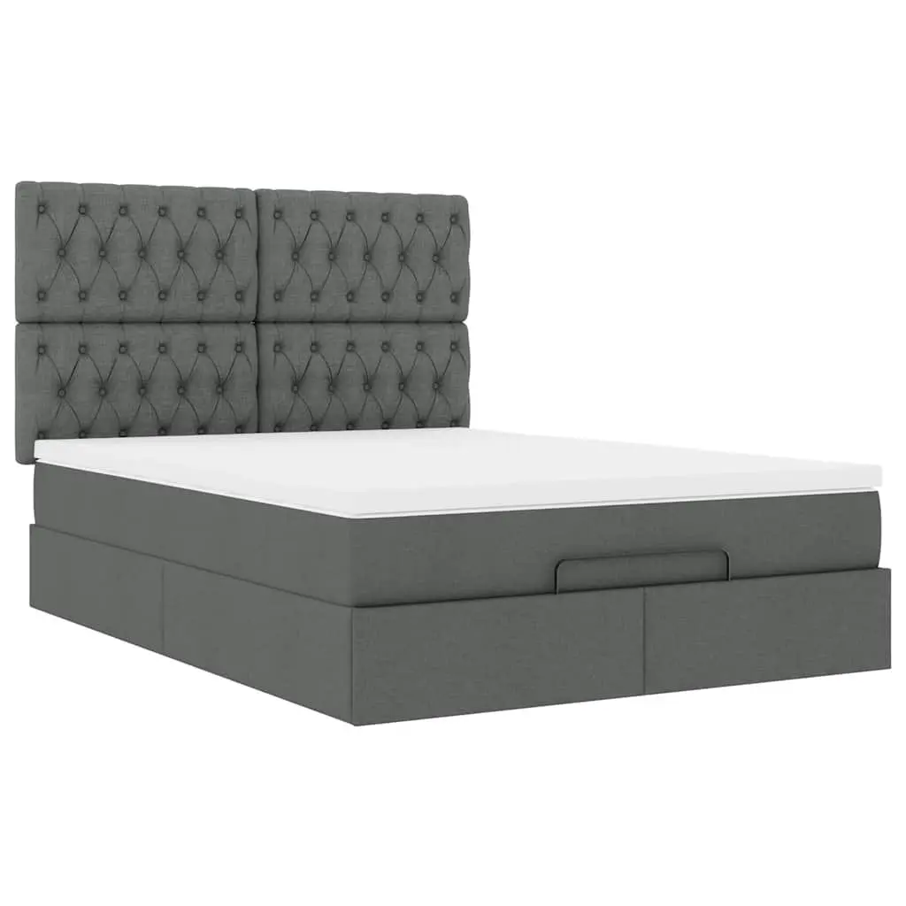 Ottoman Bed with Storage and LED Lights in Grey Fabric