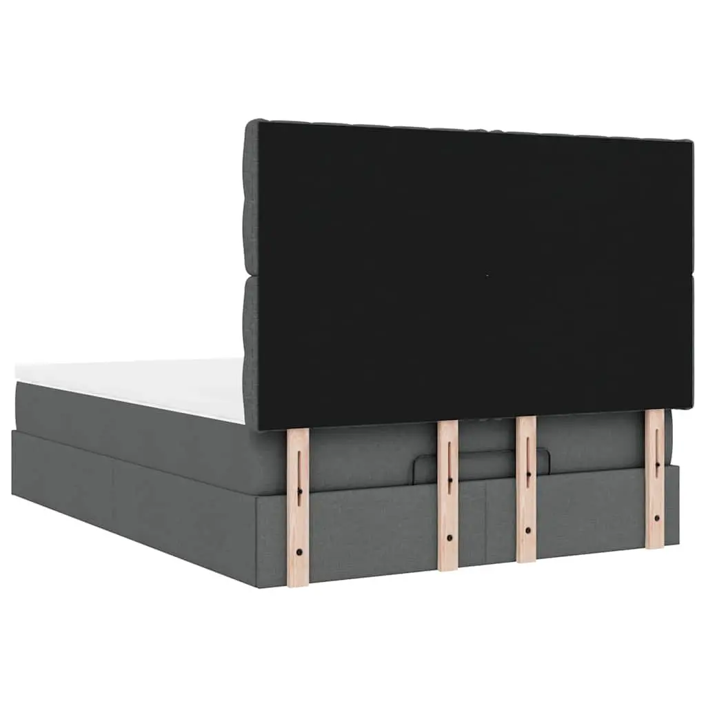 Ottoman Bed with Storage and LED Lights in Grey Fabric