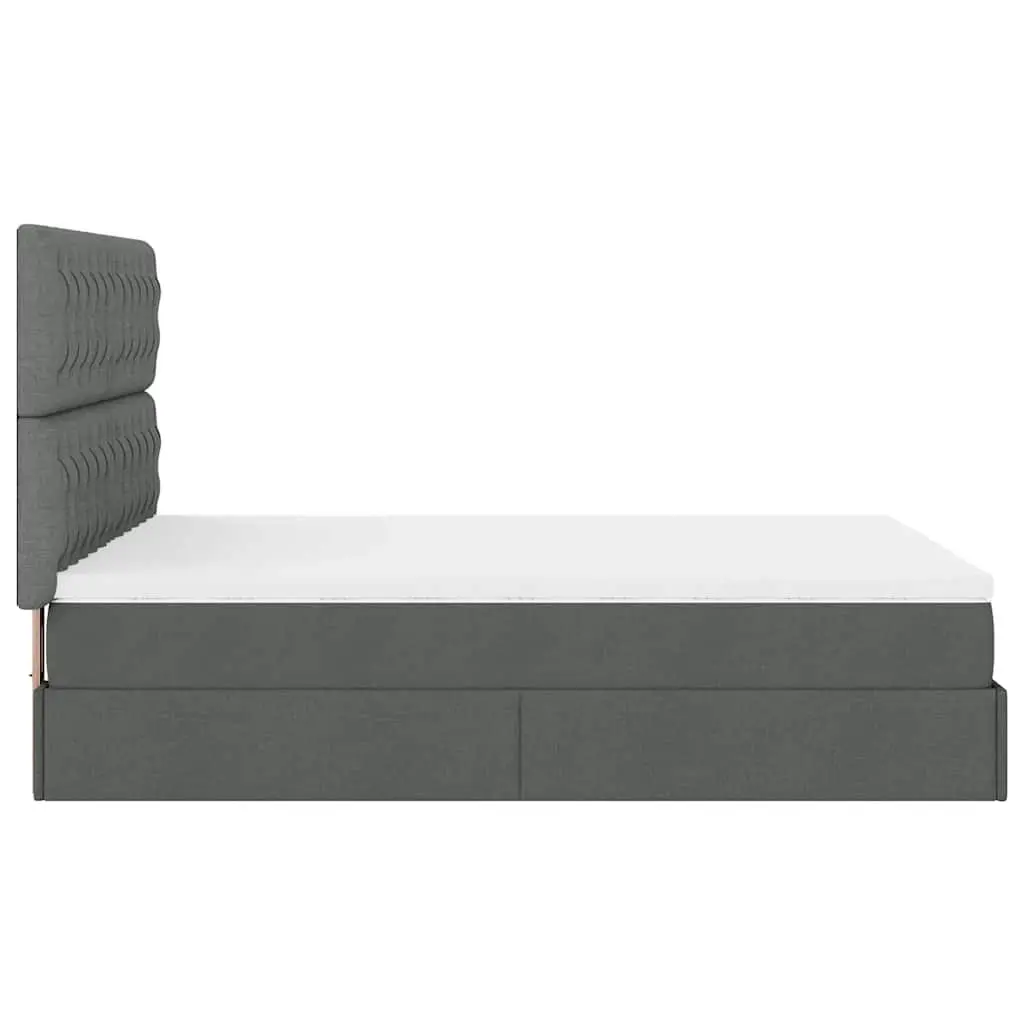 Ottoman Bed with Storage and LED Lights in Grey Fabric