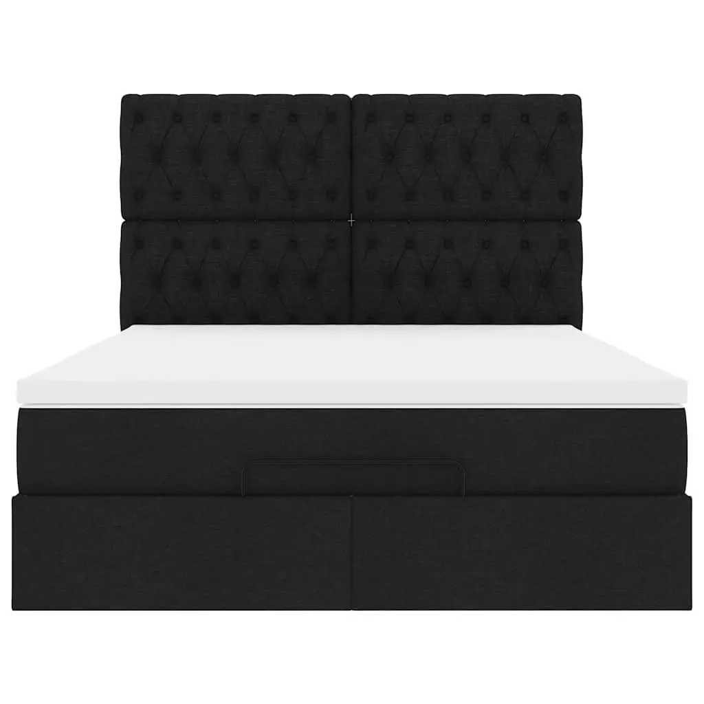 Queen Ottoman Bed with Pocket Spring Mattress LED Lights Storage Black Fabric