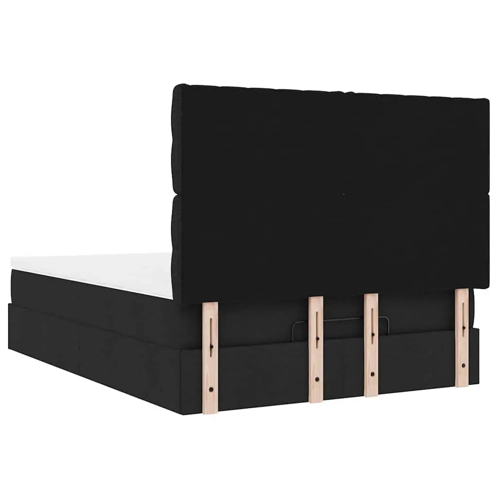 Queen Ottoman Bed with Pocket Spring Mattress LED Lights Storage Black Fabric