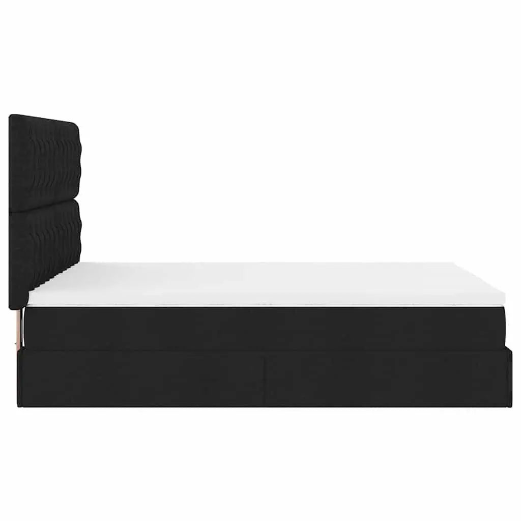 Queen Ottoman Bed with Pocket Spring Mattress LED Lights Storage Black Fabric