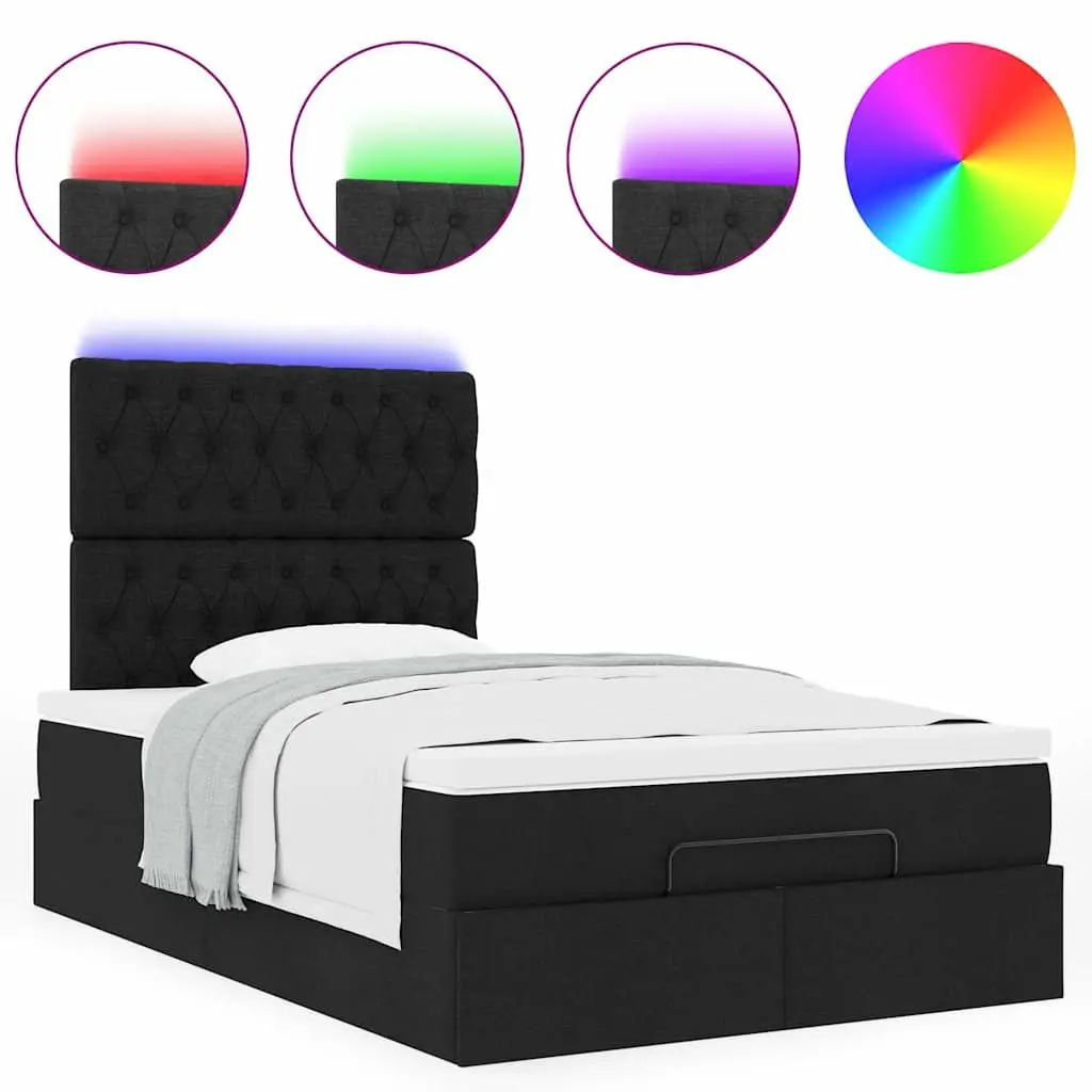 Ottoman Bed with Pocket Spring Mattress LED Lights Storage King Single Black