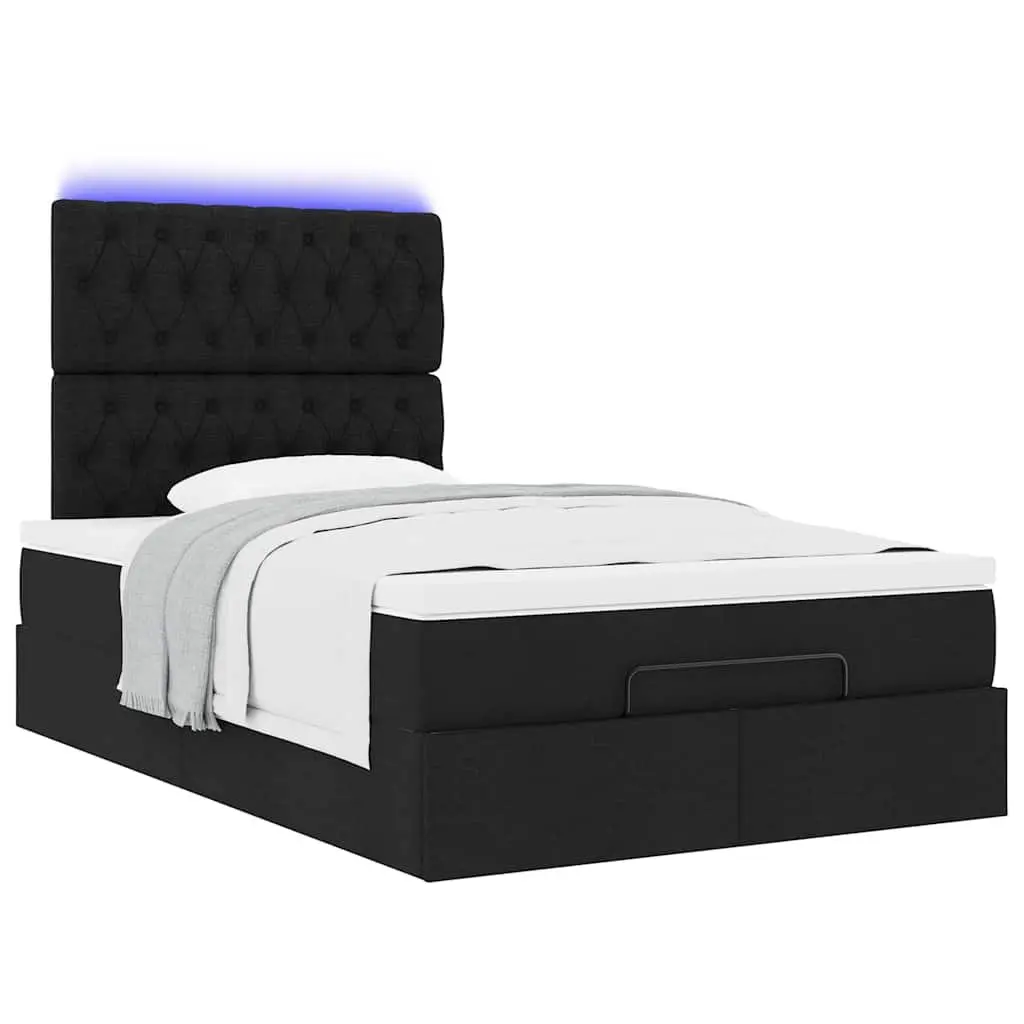 Ottoman Bed with Pocket Spring Mattress LED Lights Storage King Single Black