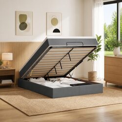 Double Grey Ottoman Bed with Storage and Supportive Mattress