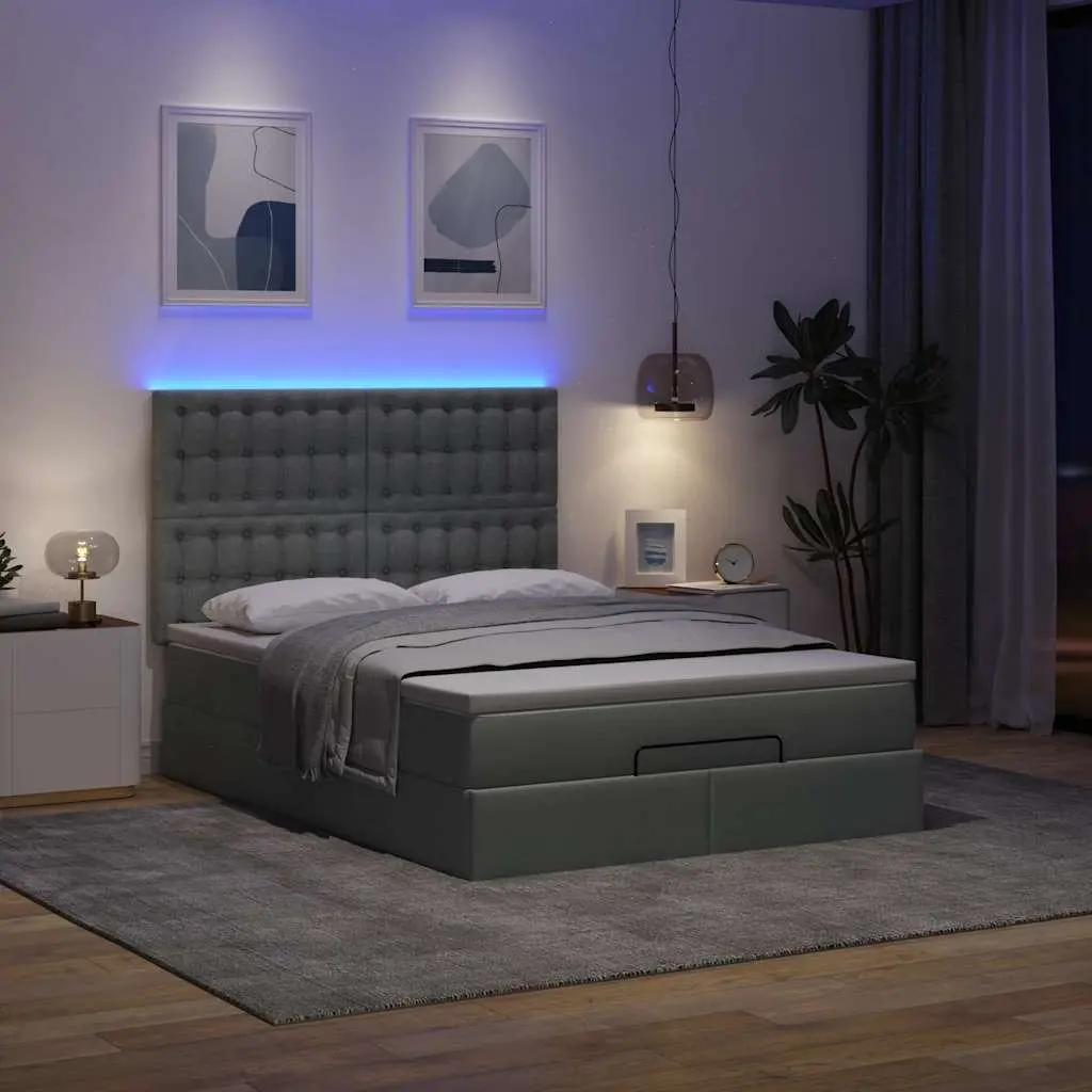 Double Grey Ottoman Bed with Storage and Supportive Mattress