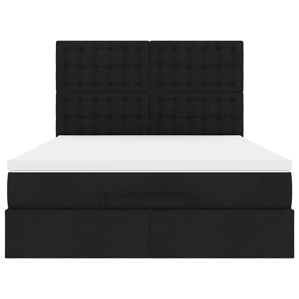 Ottoman Bed with Pocket Spring Mattress LED Lights Storage Double Black Fabric