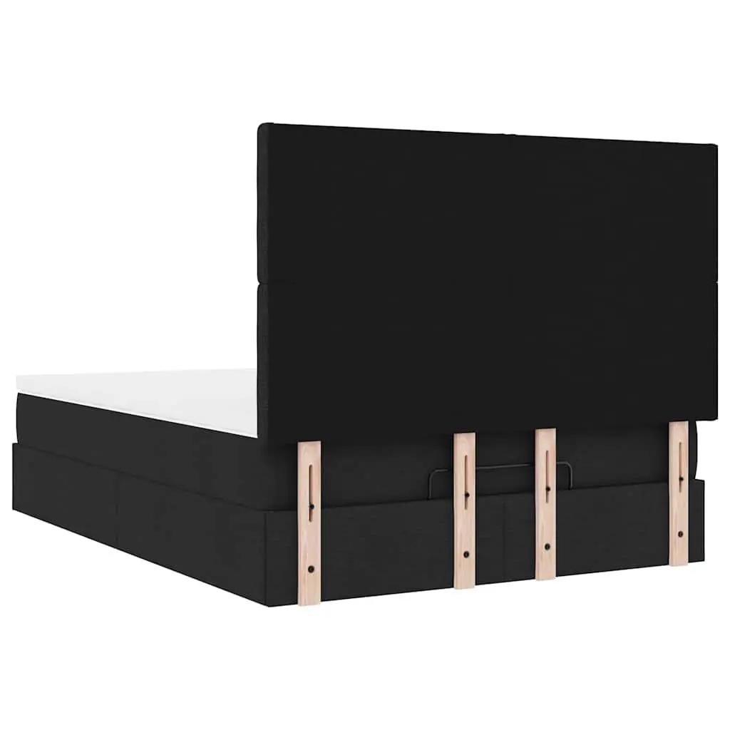 Ottoman Bed with Pocket Spring Mattress LED Lights Storage Double Black Fabric