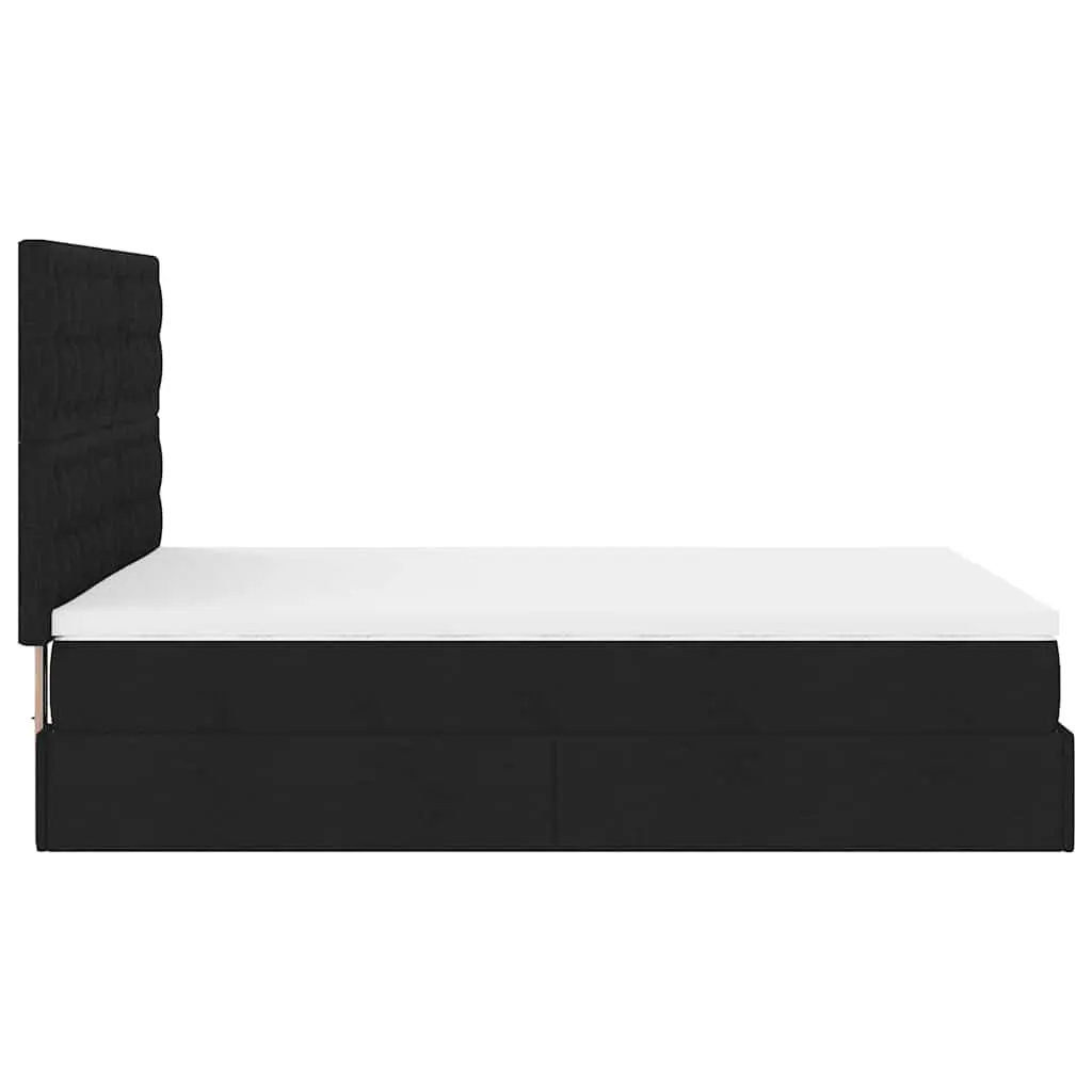 Ottoman Bed with Pocket Spring Mattress LED Lights Storage Double Black Fabric