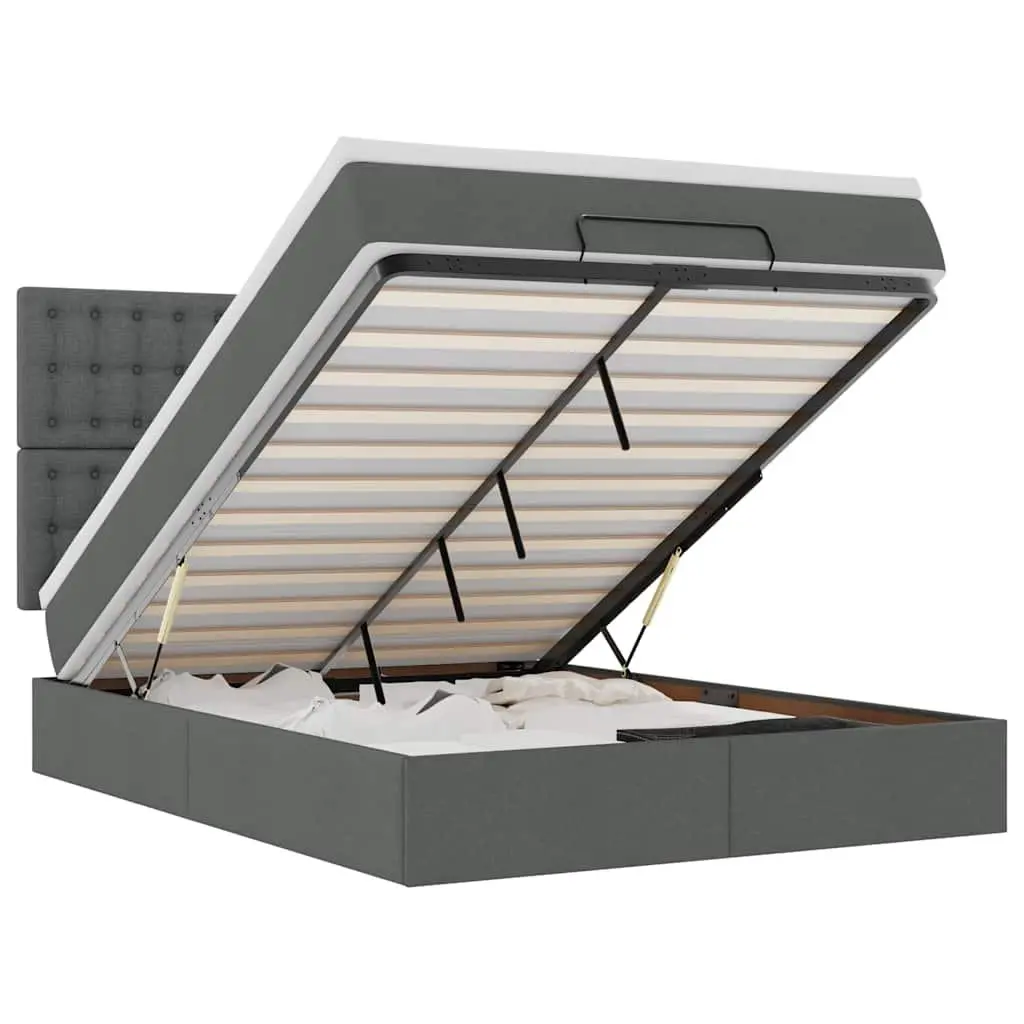 Ottoman Bed with Pocket Spring Mattress LED Lights Storage Queen Grey Fabric