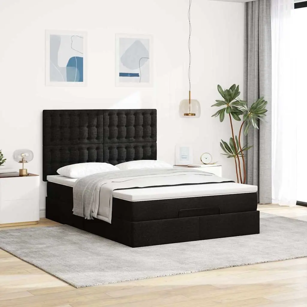 Queen Ottoman Bed with Pocket Spring Mattress LED Lights Storage Black