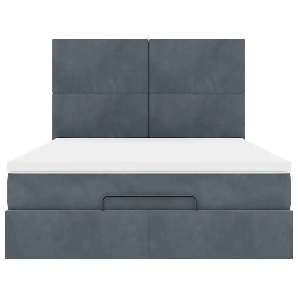 Double Ottoman Bed Storage Grey Velvet Pocket Spring Mattresses LED Lighting