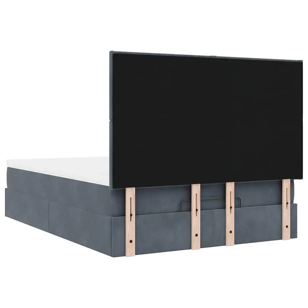 Double Ottoman Bed Storage Grey Velvet Pocket Spring Mattresses LED Lighting
