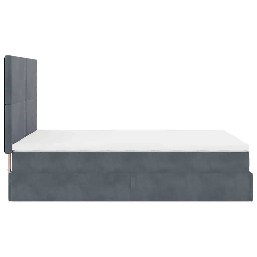 Double Ottoman Bed Storage Grey Velvet Pocket Spring Mattresses LED Lighting