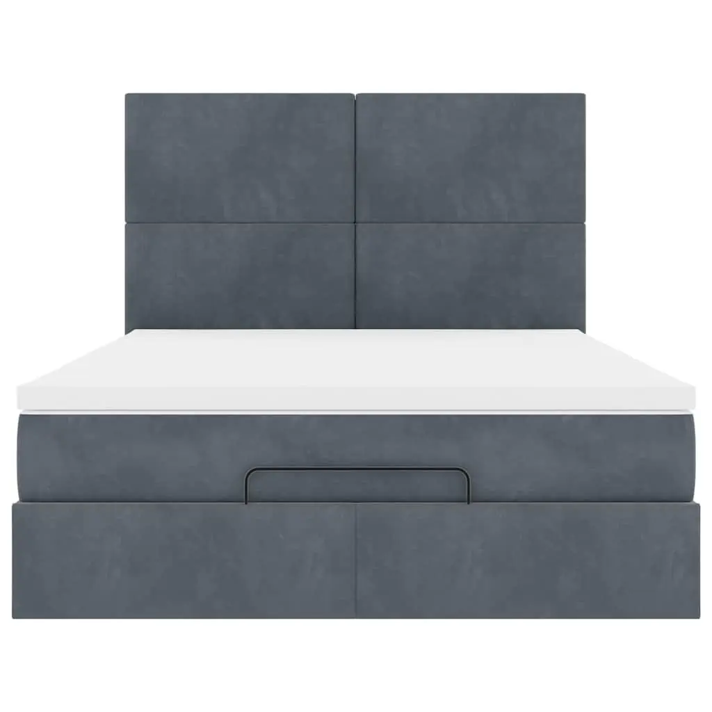 Ottoman Bed Queen Storage Velvet Grey Pocket Spring Mattress Topper with LED
