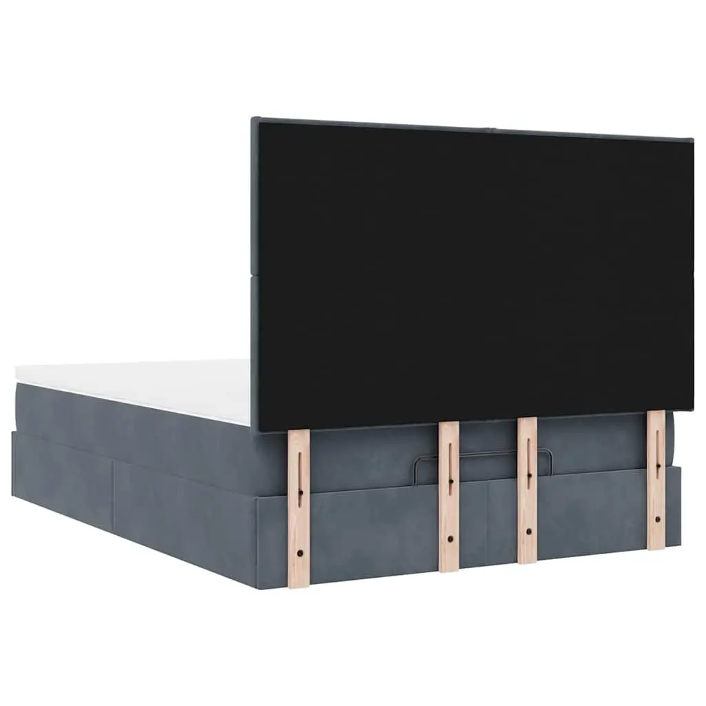 Ottoman Bed Queen Storage Velvet Grey Pocket Spring Mattress Topper with LED