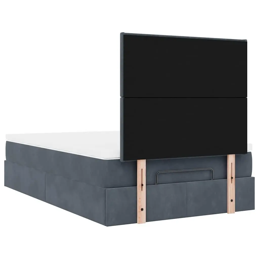 Ottoman Bed with Mattress LED Lights King Single Velvet Storage Bed Frame Grey