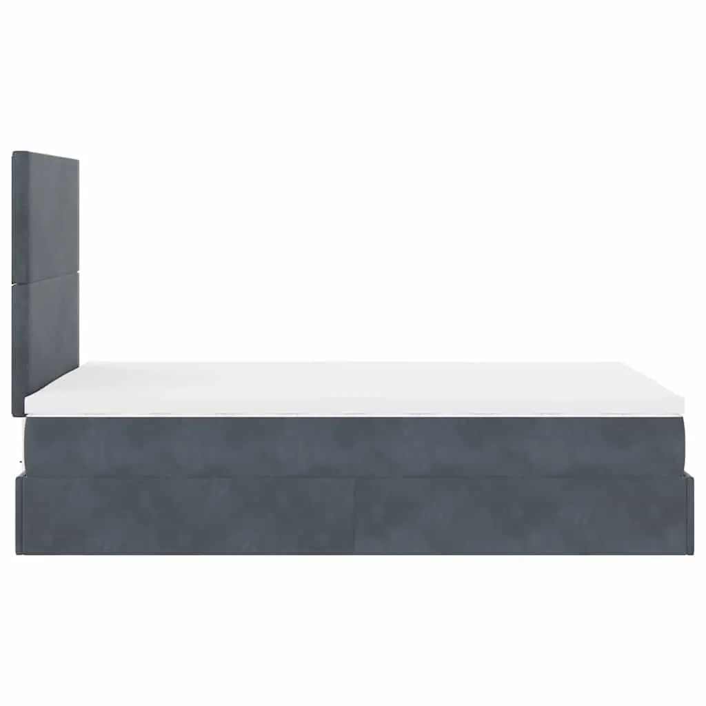 Ottoman Bed with Mattress LED Lights King Single Velvet Storage Bed Frame Grey