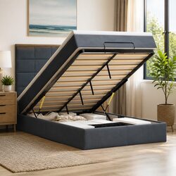 Comfortable King Single Ottoman Bed Grey Velvet with Storage
