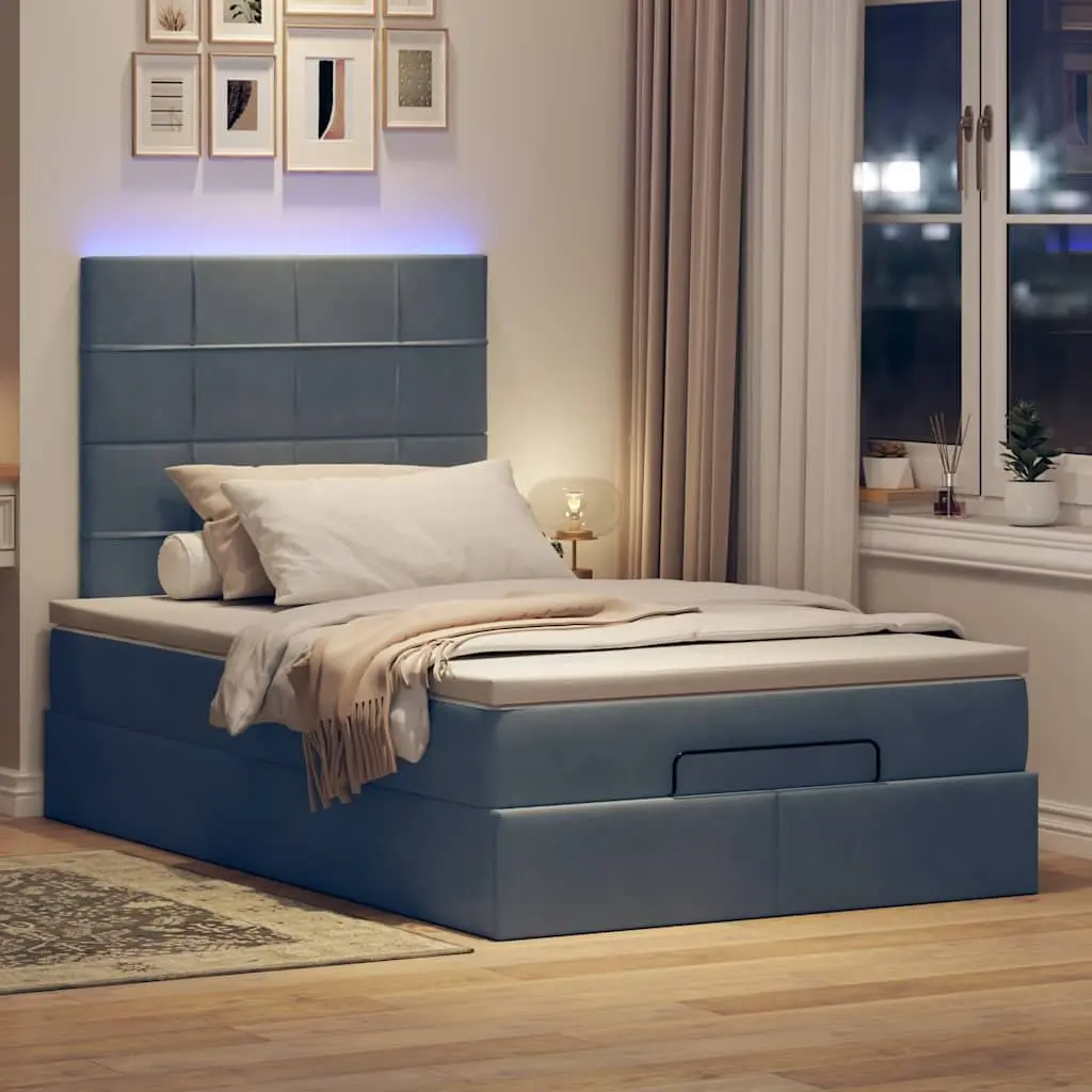 King Single Ottoman Bed Grey Velvet with Storage