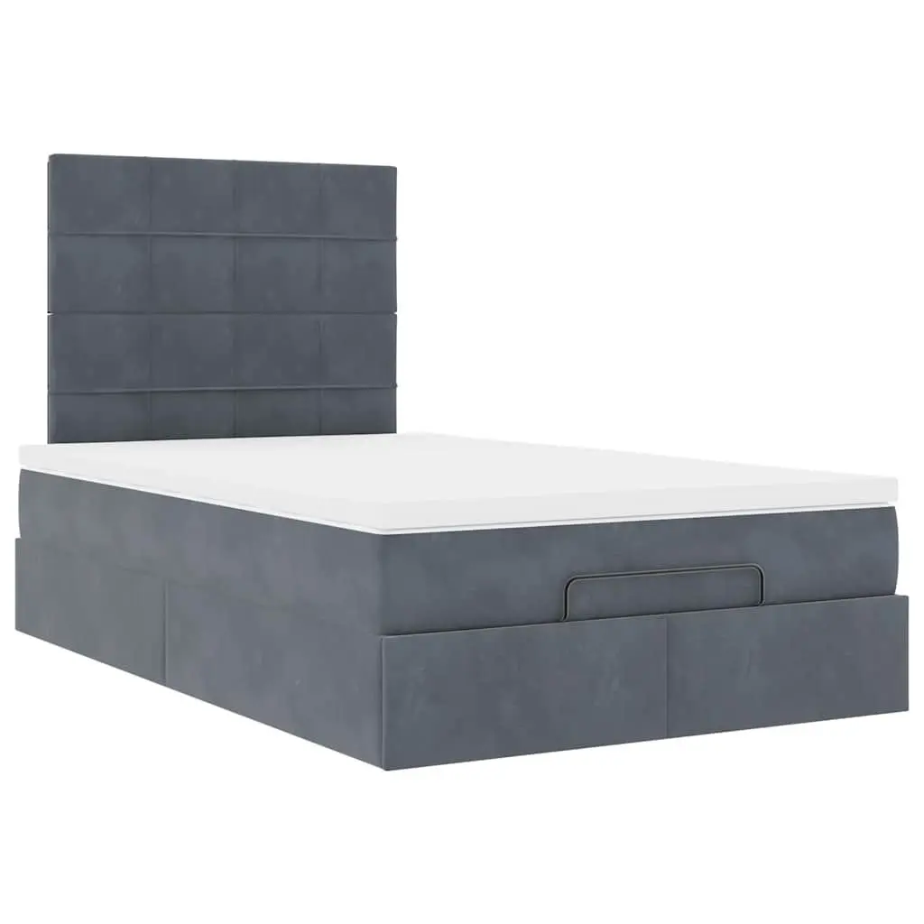King Single Ottoman Bed Grey Velvet with Storage