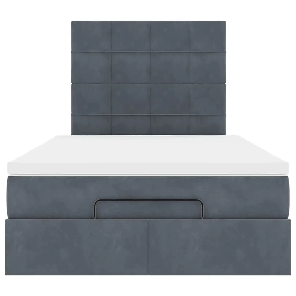 King Single Ottoman Bed Grey Velvet with Storage