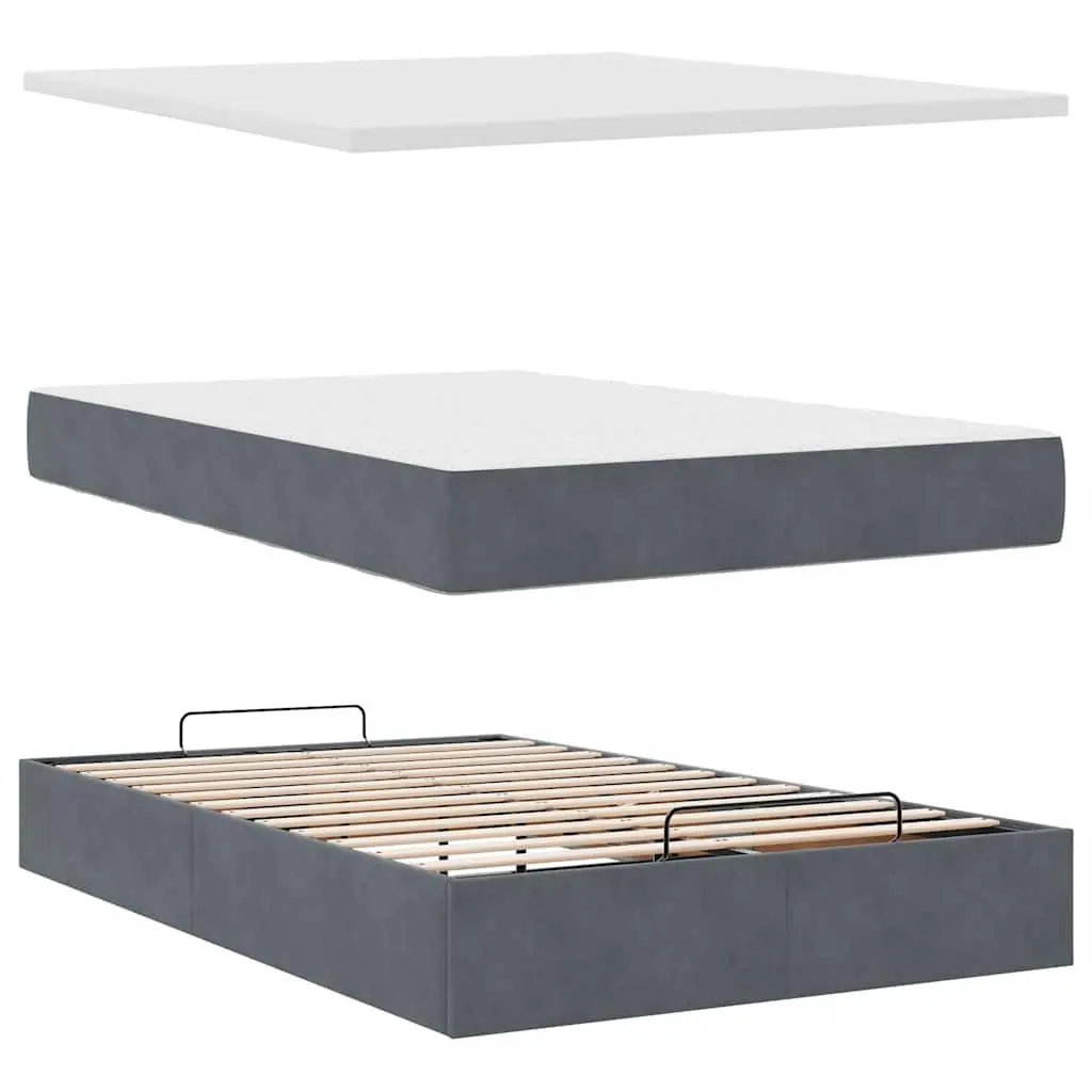 King Single Ottoman Bed Grey Velvet with Storage