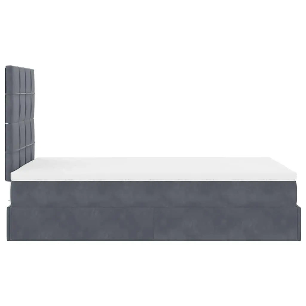King Single Ottoman Bed Grey Velvet with Storage