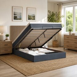 Quality Grey Velvet Ottoman Bed with Practical Features