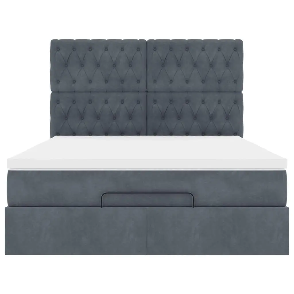 Ottoman Bed Queen Size Grey Velvet Storage Mattress Topper LED Lights Hydraulic