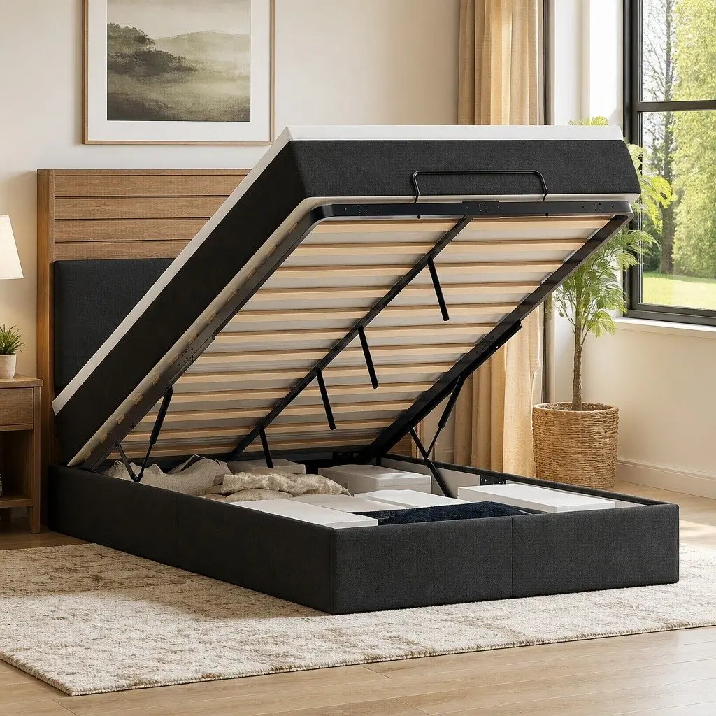 Ottoman Bed Pocket Spring Mattress King Single Black Velvet