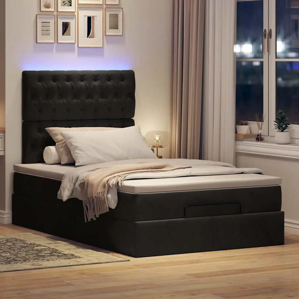 Ottoman Bed Pocket Spring Mattress King Single Black Velvet