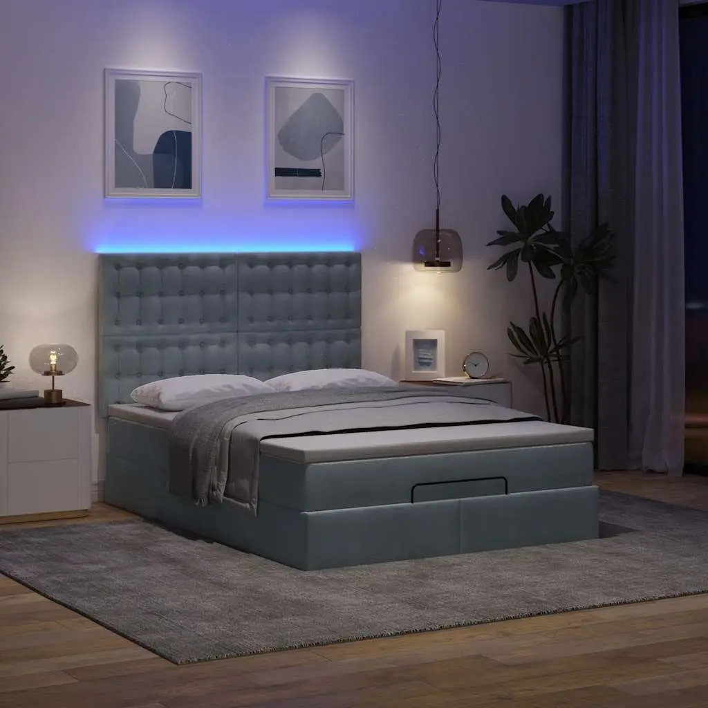 Grey Velvet Ottoman Bed with Storage Options