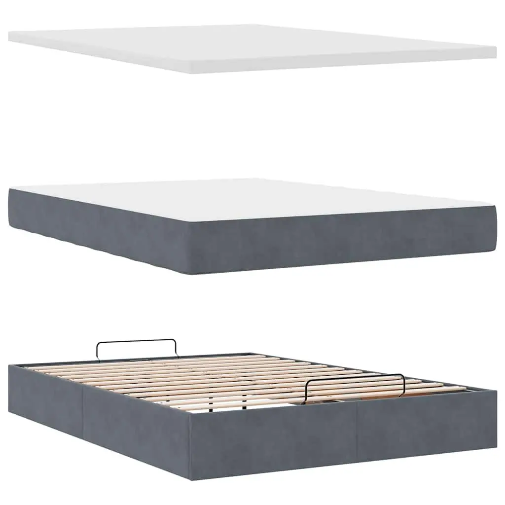 Grey Velvet Ottoman Bed with Storage Options