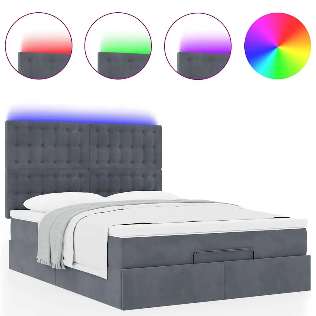 Ottoman Bed Queen with Pocket Spring Mattress Topper Hydraulic Lift Storage Grey Velvet
